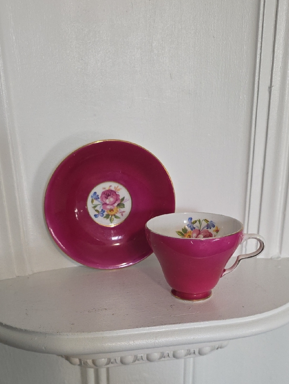 Taylor & Kent Longton England pink bone china teacup and saucer set England